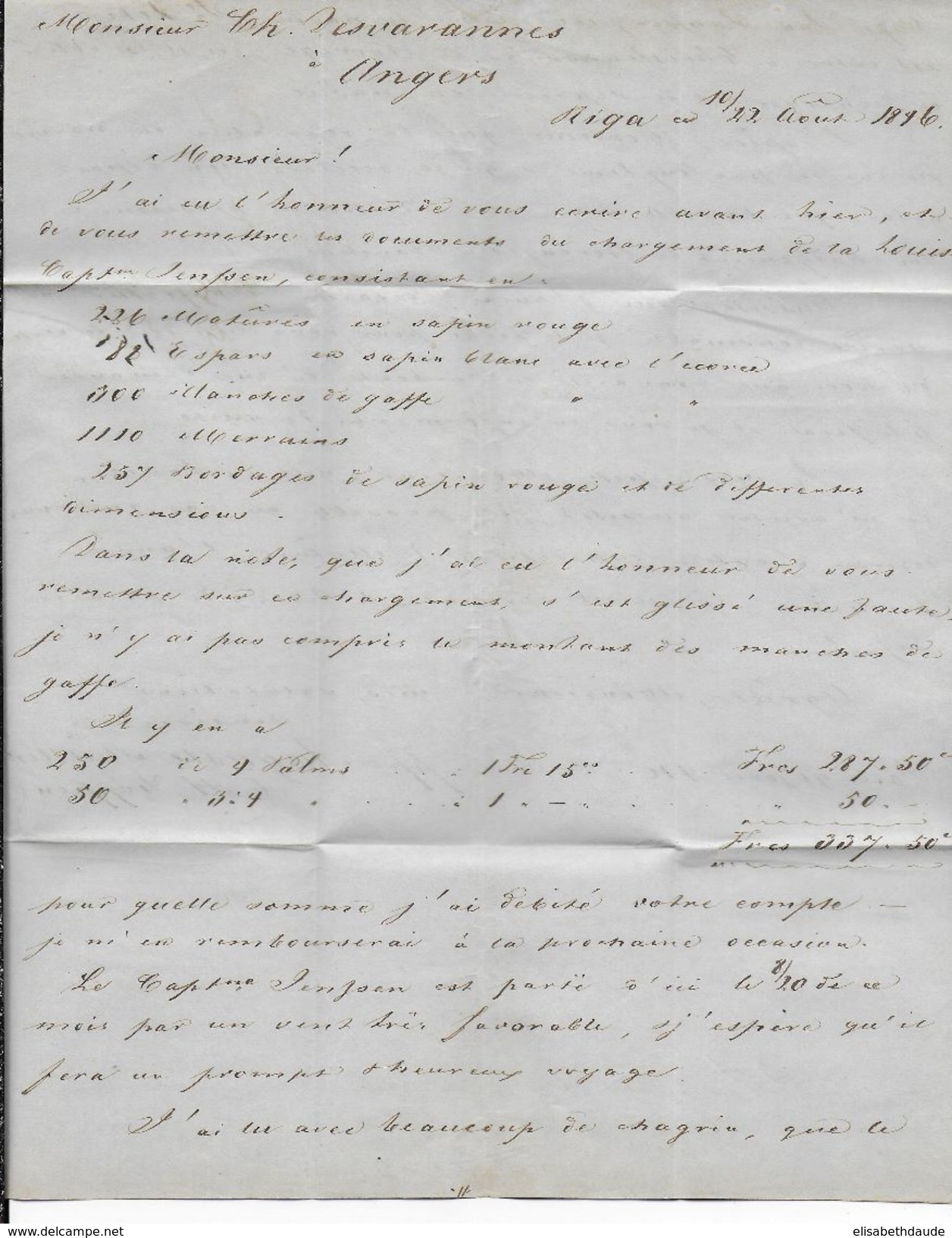 1846 - LETTONIE - LETTRE PORT PAYE De RIGA => ANGERS Avec ENTREE PRUSSE - Lettland