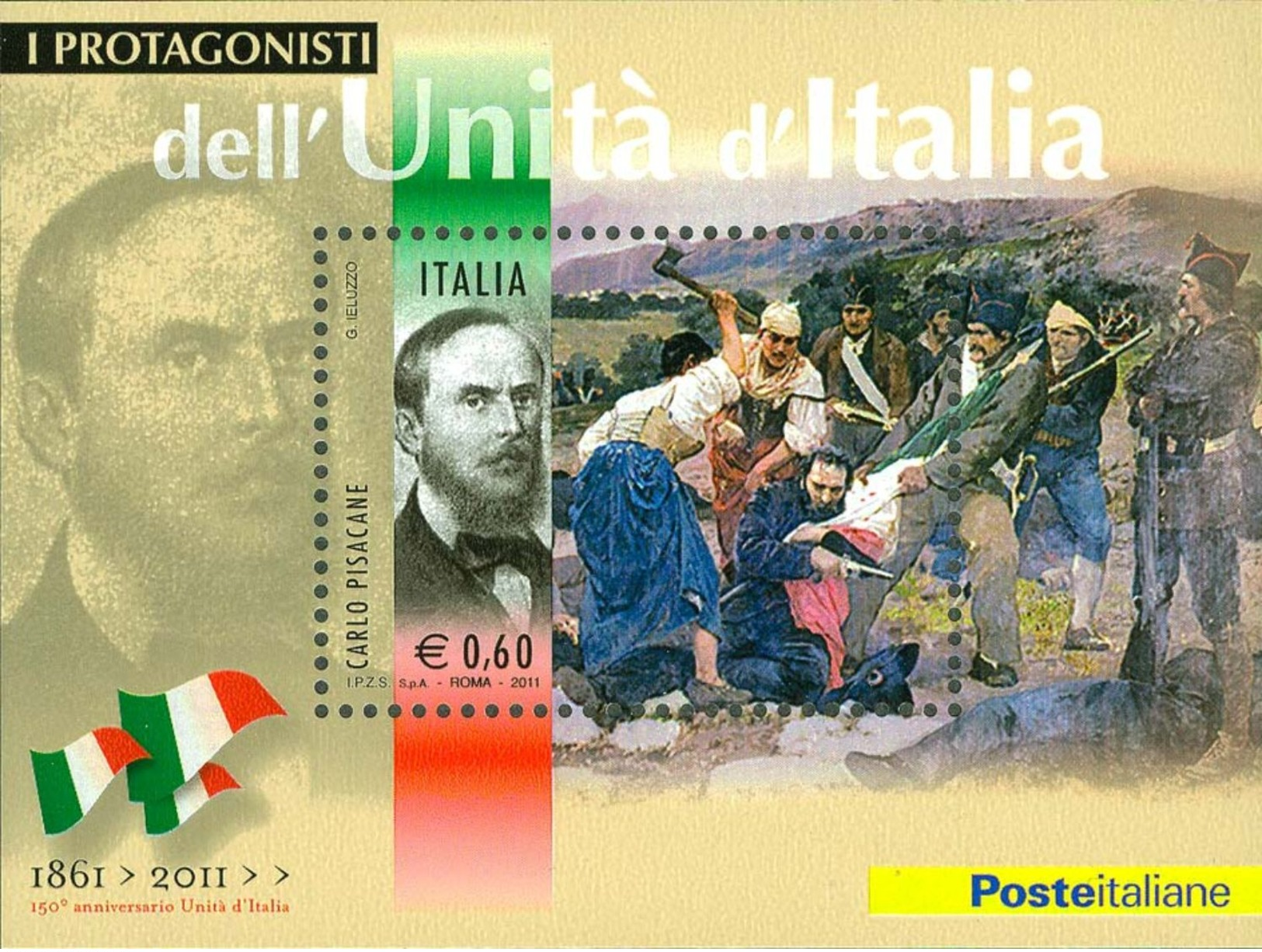 ITALIA REPUBBLICA 2011 - Protagonisti Unità D'Italia. Carlo Pisacane.  Foglietto ** -  UNIF. N. BF67 - Blocchi & Foglietti