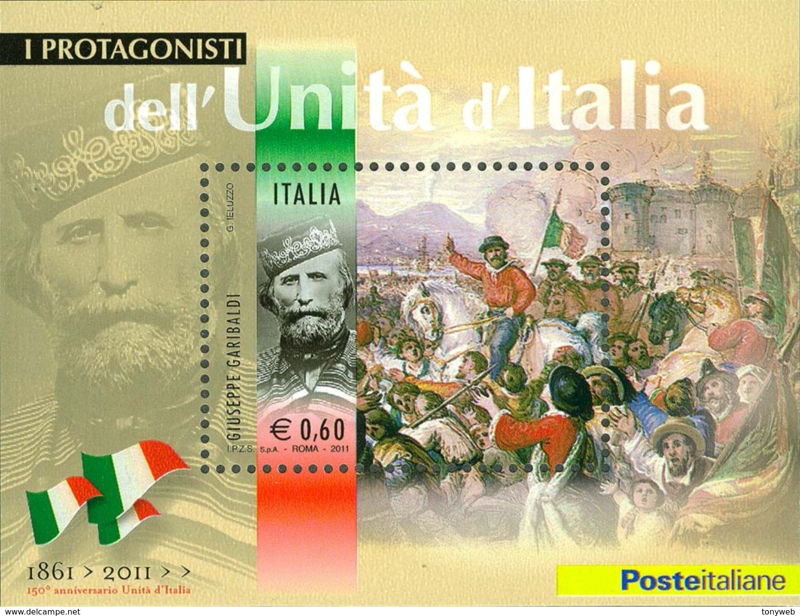 ITALIA REPUBBLICA 2011 - Protagonisti Unità D'Italia. Giuseppe Garibaldi.  Foglietto ** -  UNIF. N. BF63 - Blocchi & Foglietti