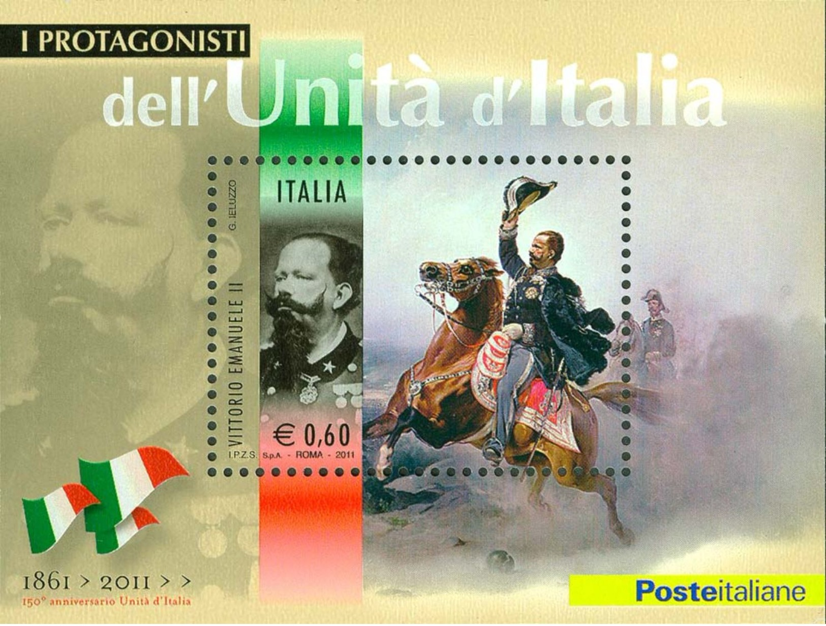 ITALIA REPUBBLICA 2011 - Protagonisti Unità D'Italia. Vittorio Emanuele II.  Foglietto ** -  UNIF. N. BF68 - Blocchi & Foglietti