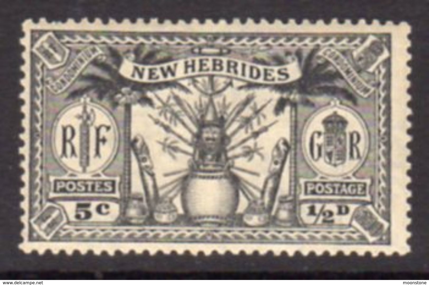 New Hebrides 1925 Dual Currency ½d/5c Value, Wmk. Mult. Script CA, Hinged Mint, SG 43 - Nuovi