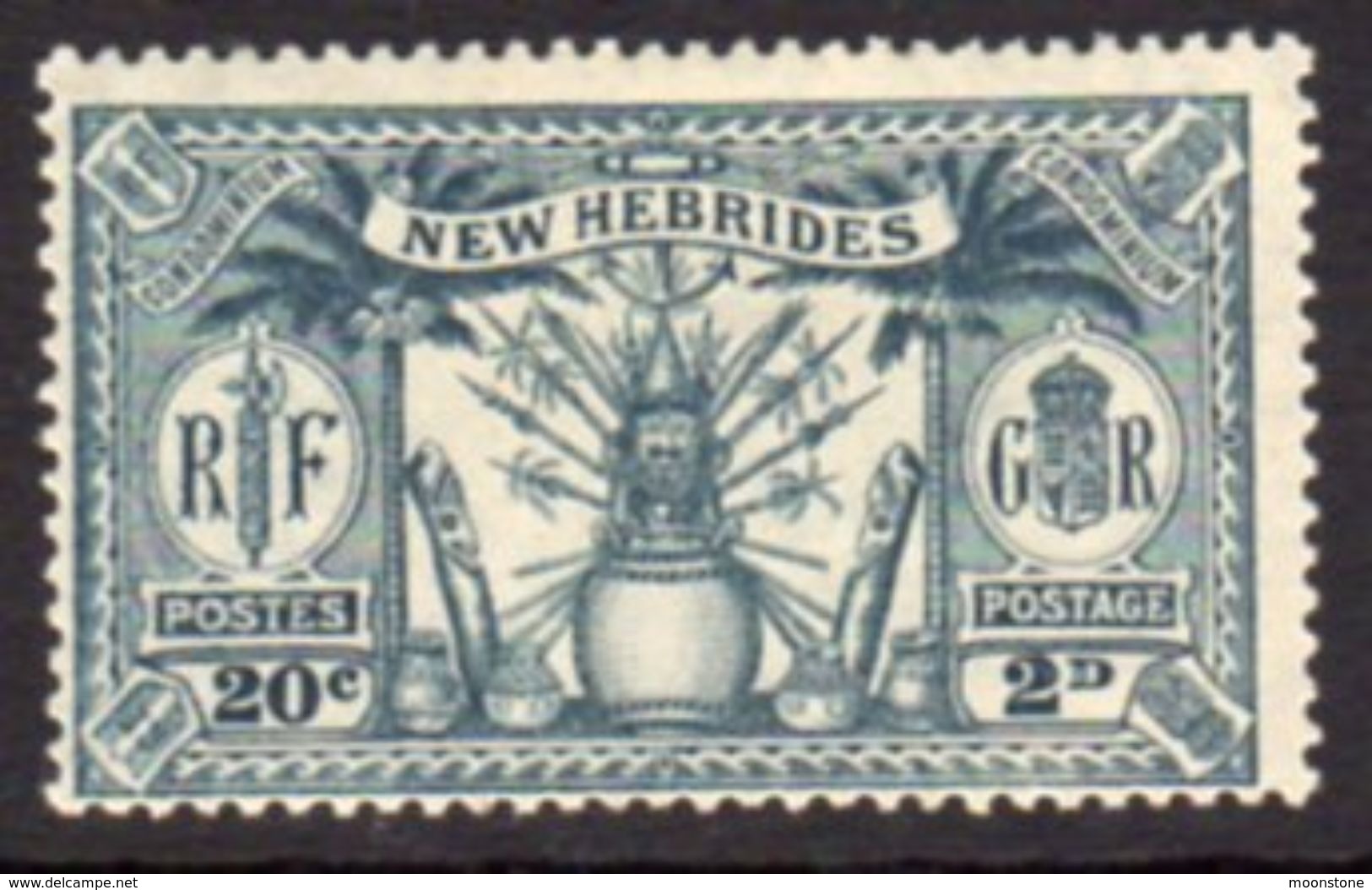 New Hebrides 1925 Dual Currency 2d/20c Value, Wmk. Mult. Script CA, Hinged Mint, SG 45 - Nuevos