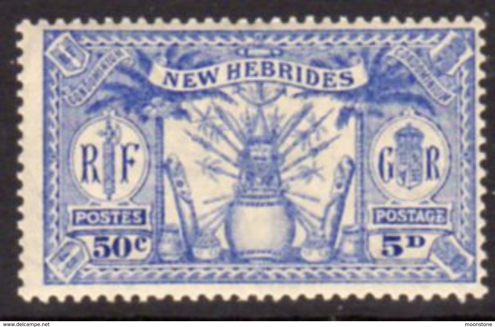 New Hebrides 1925 Dual Currency 5d/50c Value, Wmk. Mult. Script CA, Hinged Mint, SG 47 - Unused Stamps