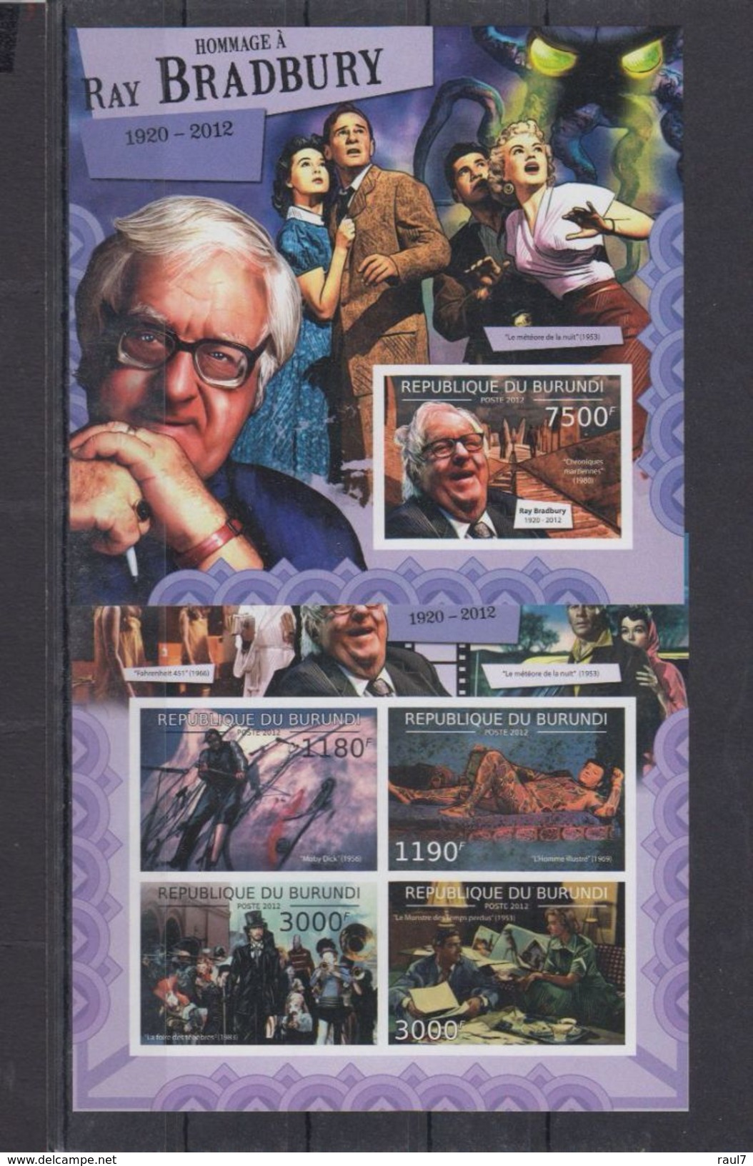 BURUNDI 2012 - Arts, Ray Bradbury - Feuillet 4 Val + BF ND Neufs // Mnh // Imp. CV 71.00 Euros - Neufs