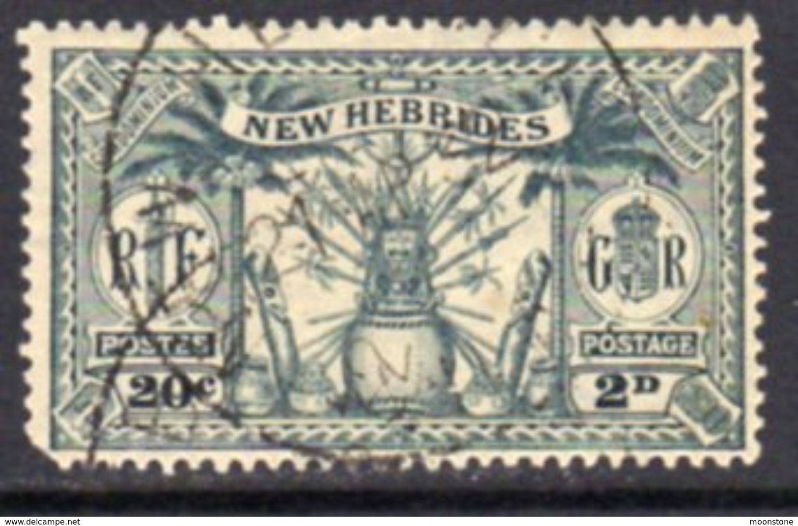 New Hebrides 1925 Dual Currency 2d/20c Value, Wmk. Mult. Script CA, Used, SG 45 - Usados