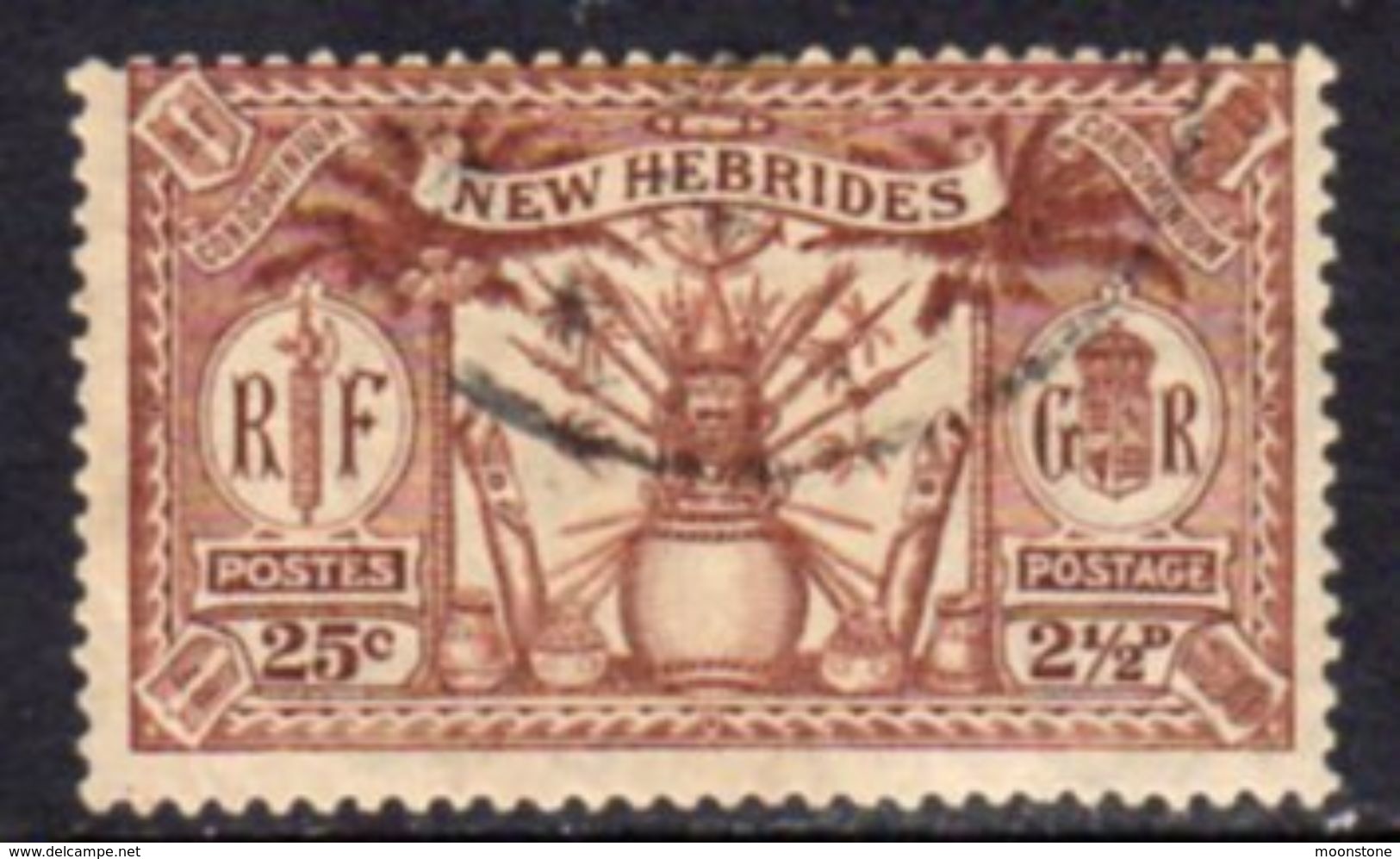New Hebrides 1925 Dual Currency 2½d/25c Value, Wmk. Mult. Script CA, Used, SG 46 - Gebruikt