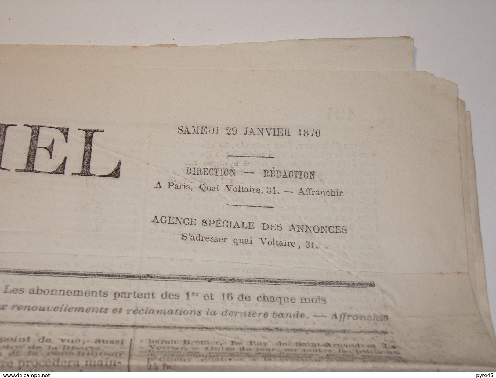 Journal Officiel De L'empire Français N° 28 Du Samedi 29 Janvier 1870 Avec Supplément ( 100 Gr ) - 1850 - 1899