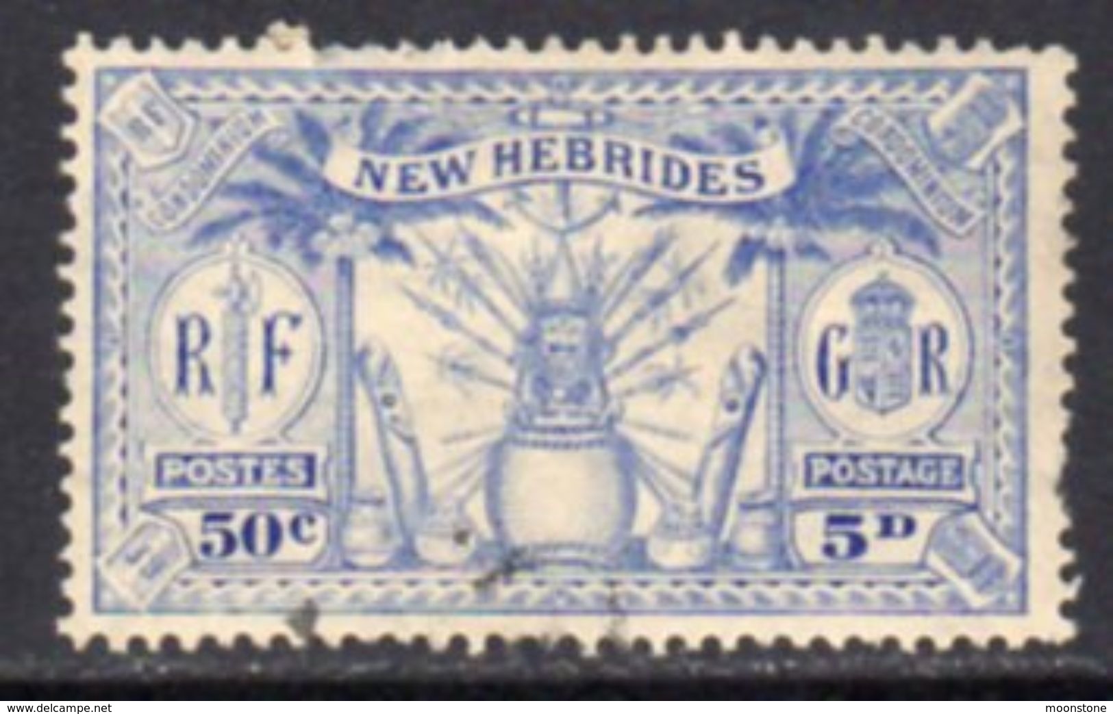 New Hebrides 1925 Dual Currency 5d/50c Value, Wmk. Mult. Script CA, Used, SG 47 - Used Stamps