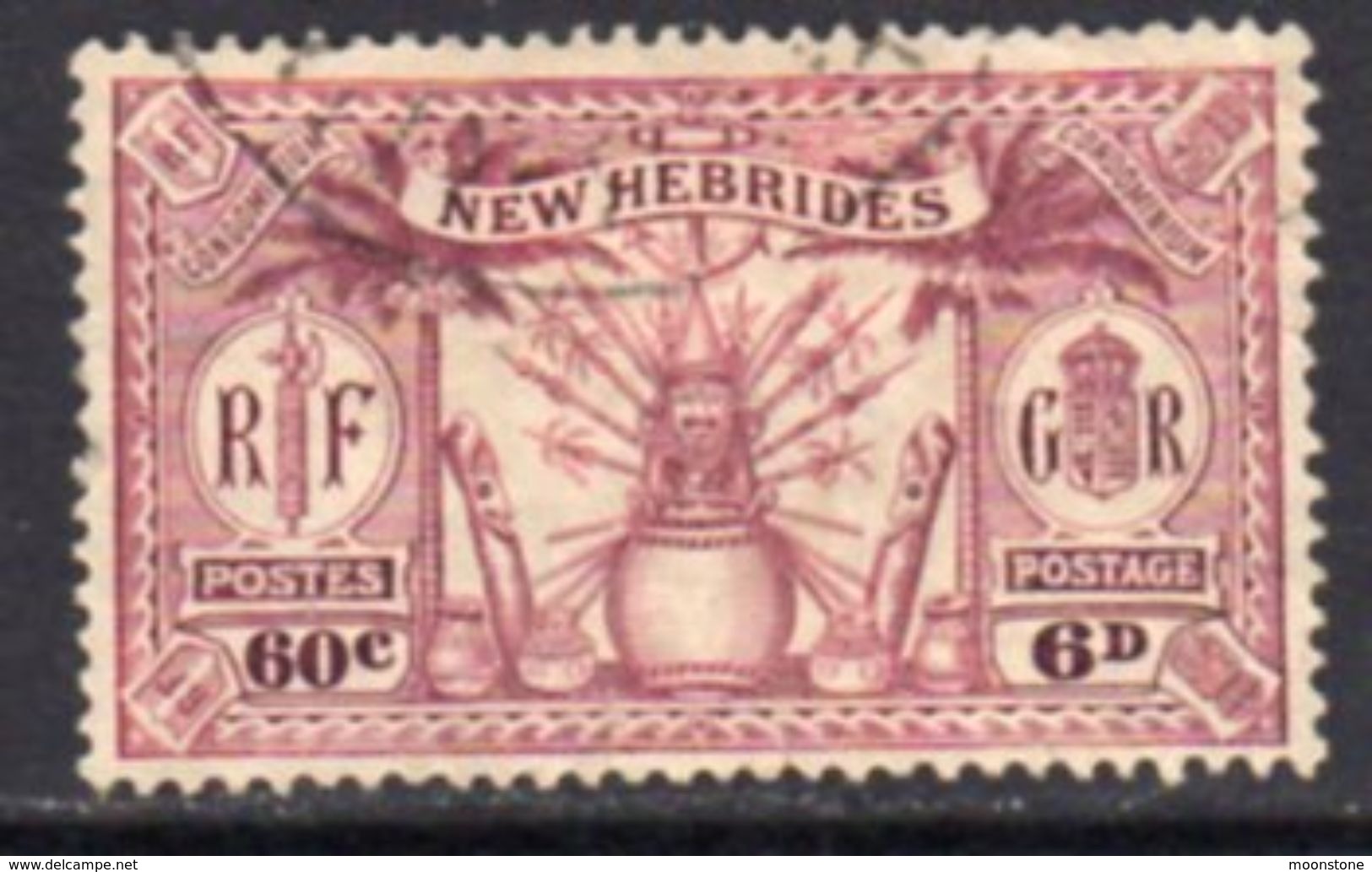 New Hebrides 1925 Dual Currency 6d/60c Value, Wmk. Mult. Script CA, Used, SG 48 - Gebruikt