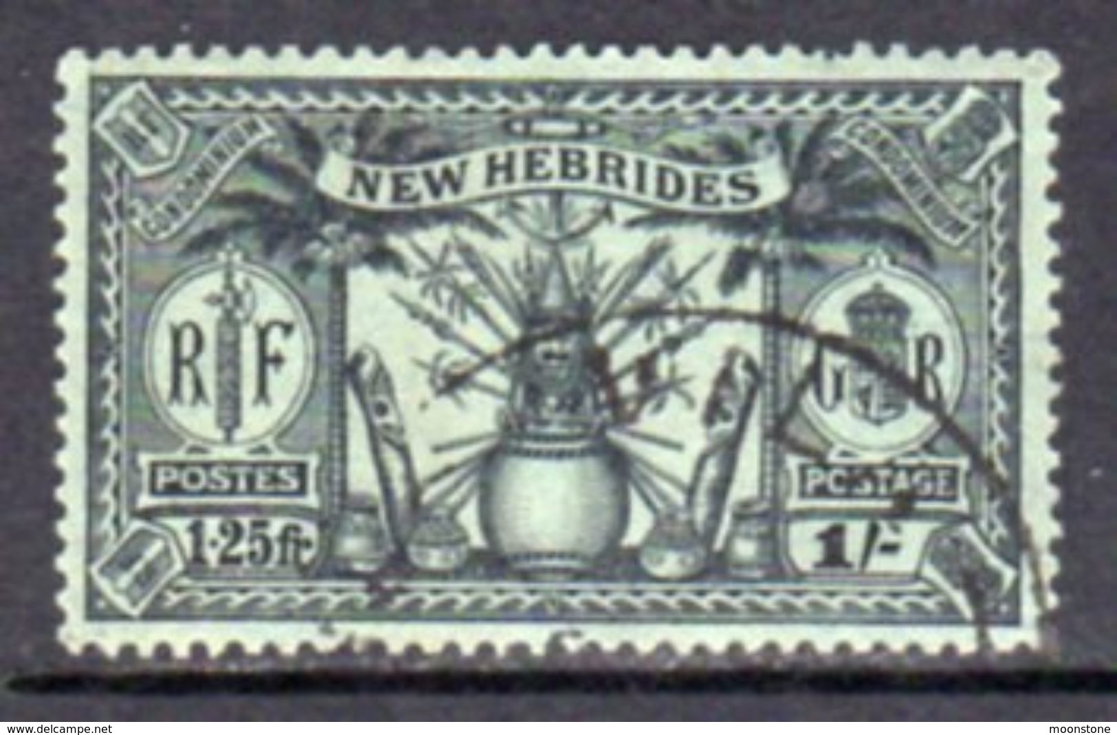 New Hebrides 1925 Dual Currency 1/-/1f.25 Value, Wmk. Mult. Script CA, Used, SG 49 - Oblitérés