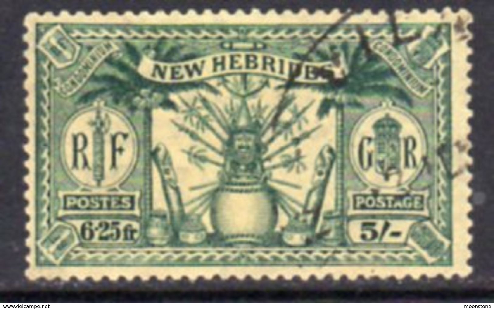 New Hebrides 1925 Dual Currency 5/-/6f.25 Value, Wmk. Mult. Script CA, Used, SG 51 - Oblitérés