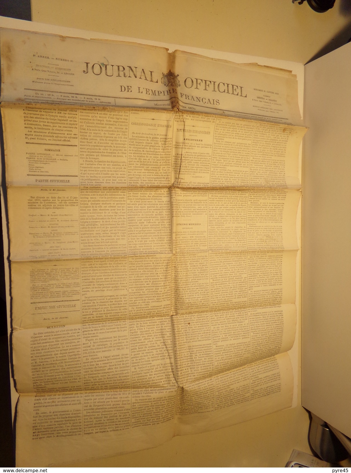 Journal Officiel De L'empire Français N° 26 Du Jeudi 27 Janvier 1870 ( 60 Gr ) - 1850 - 1899