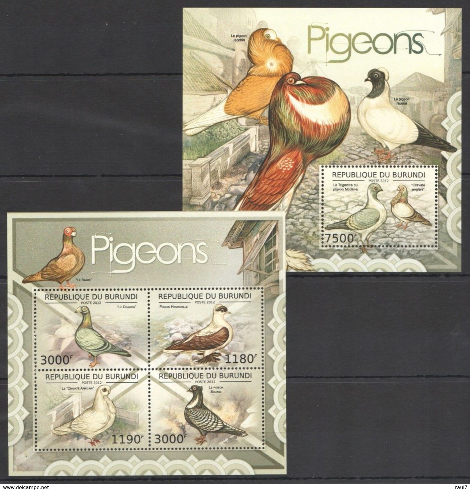 BURUNDI 2012 - Faune, Oiseaux, Pigeons - 4 Val + BF Neufs // Mnh // CV 36.00 Euros - Unused Stamps