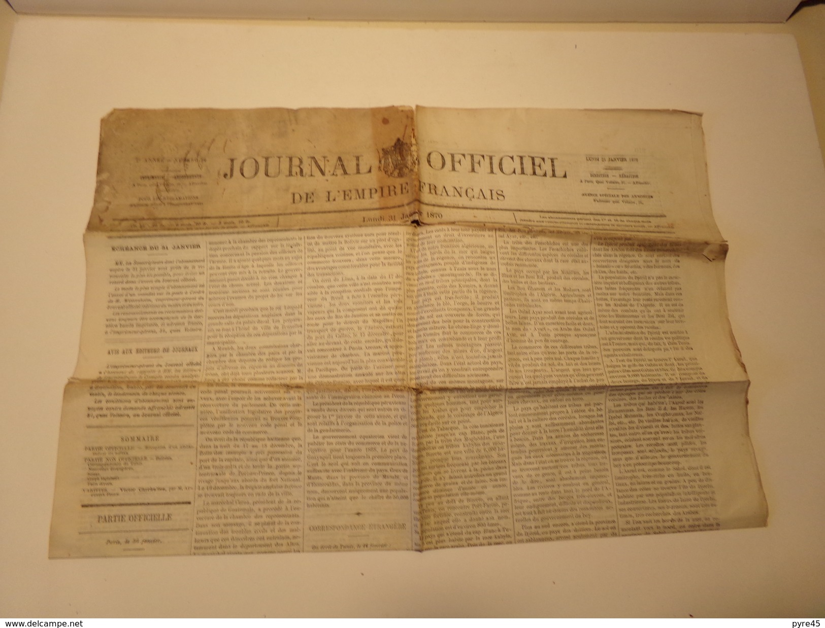 Journal Officiel De L'empire Français N° 30 Du Lundi 31 Janvier 1870 ( 35 Gr ) - 1850 - 1899
