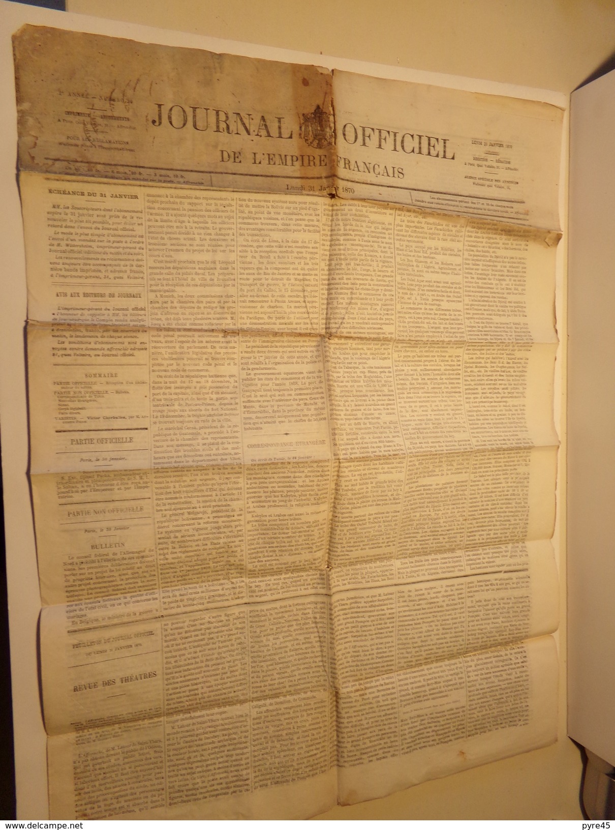 Journal Officiel De L'empire Français N° 30 Du Lundi 31 Janvier 1870 ( 35 Gr ) - 1850 - 1899