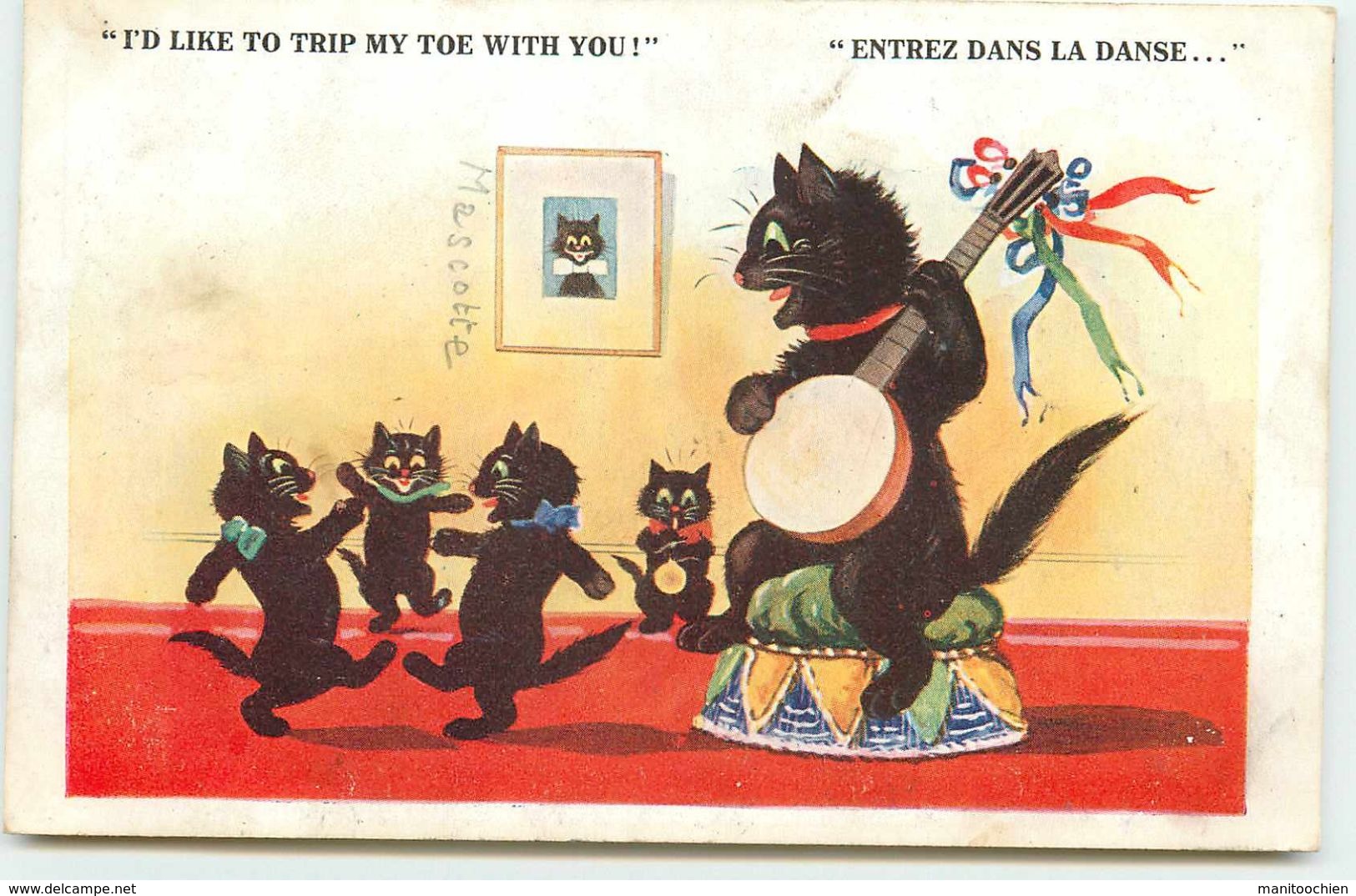 PAR ILLUSTRATEUR INCONNU CHATS NOIRS ET BANJO ENTREZ DANS LA DANSE - Chats