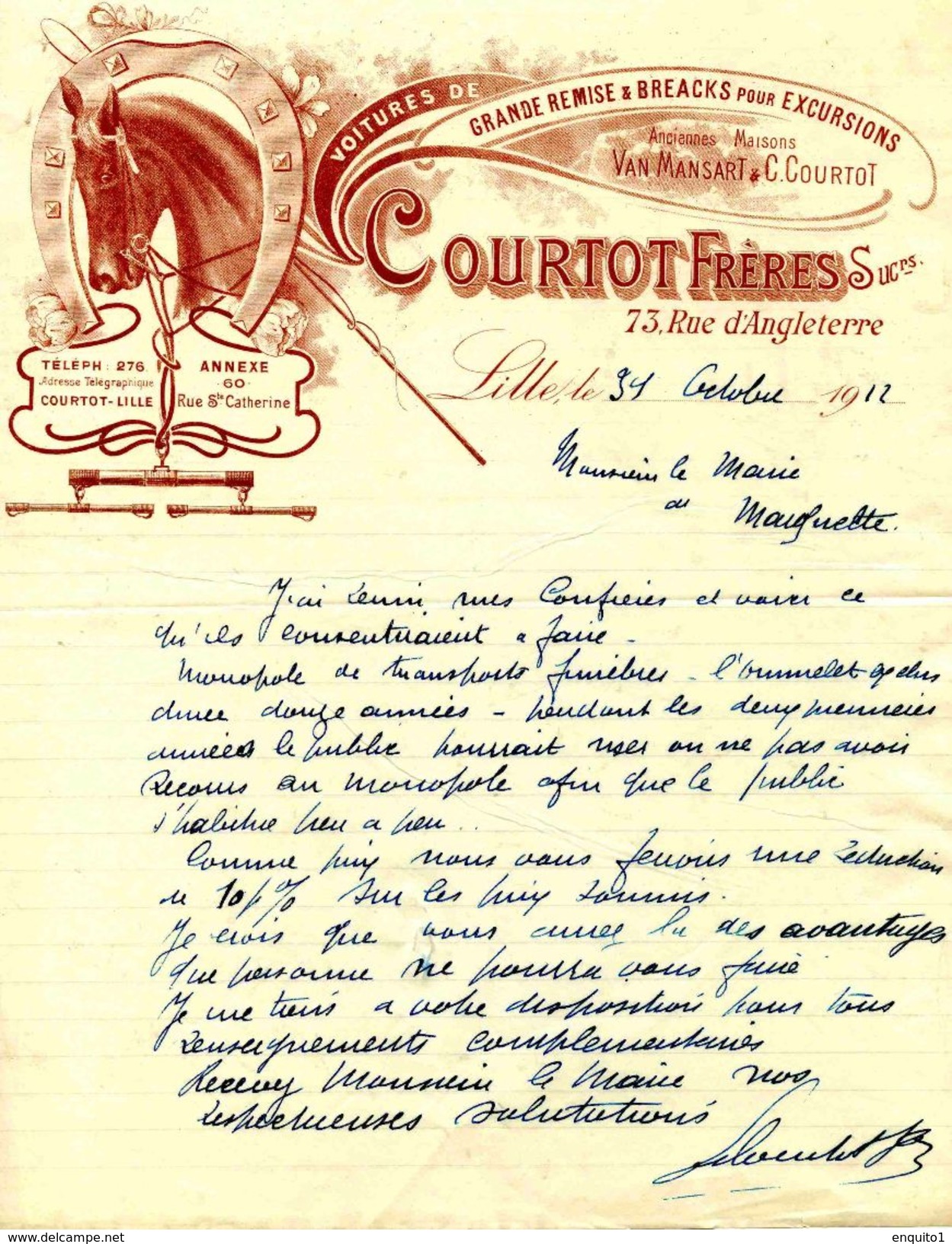 Voitures De Grande Remise Et Breaks Our Excursions, Maison COURTOT Frères, LILLE, Rue D'Angleterre N° 63, 1912 - Cars