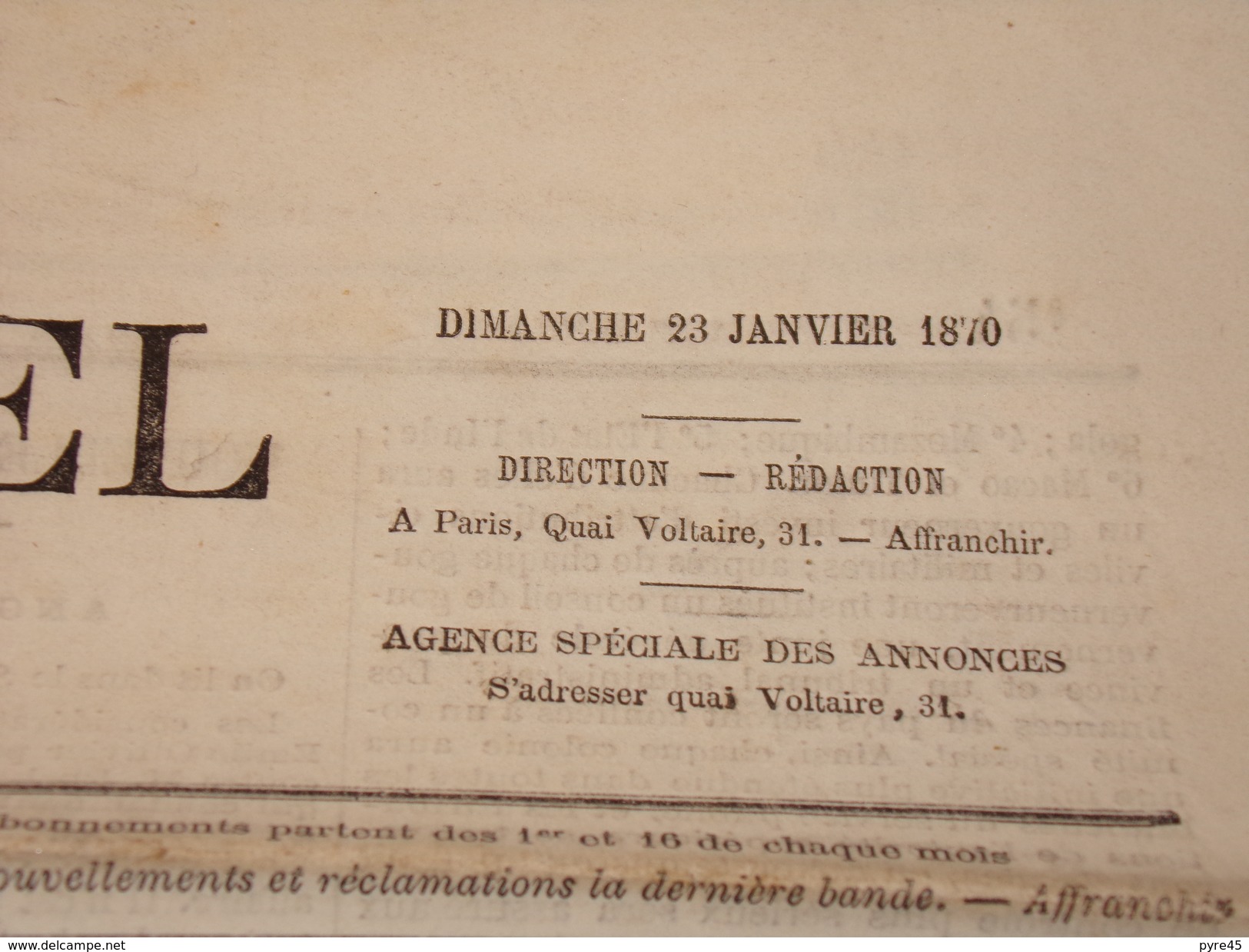 Journal Officiel De L'empire Français N° 22 Du Dimanche 23 Janvier 1870 ( 40 Gr ) - 1850 - 1899