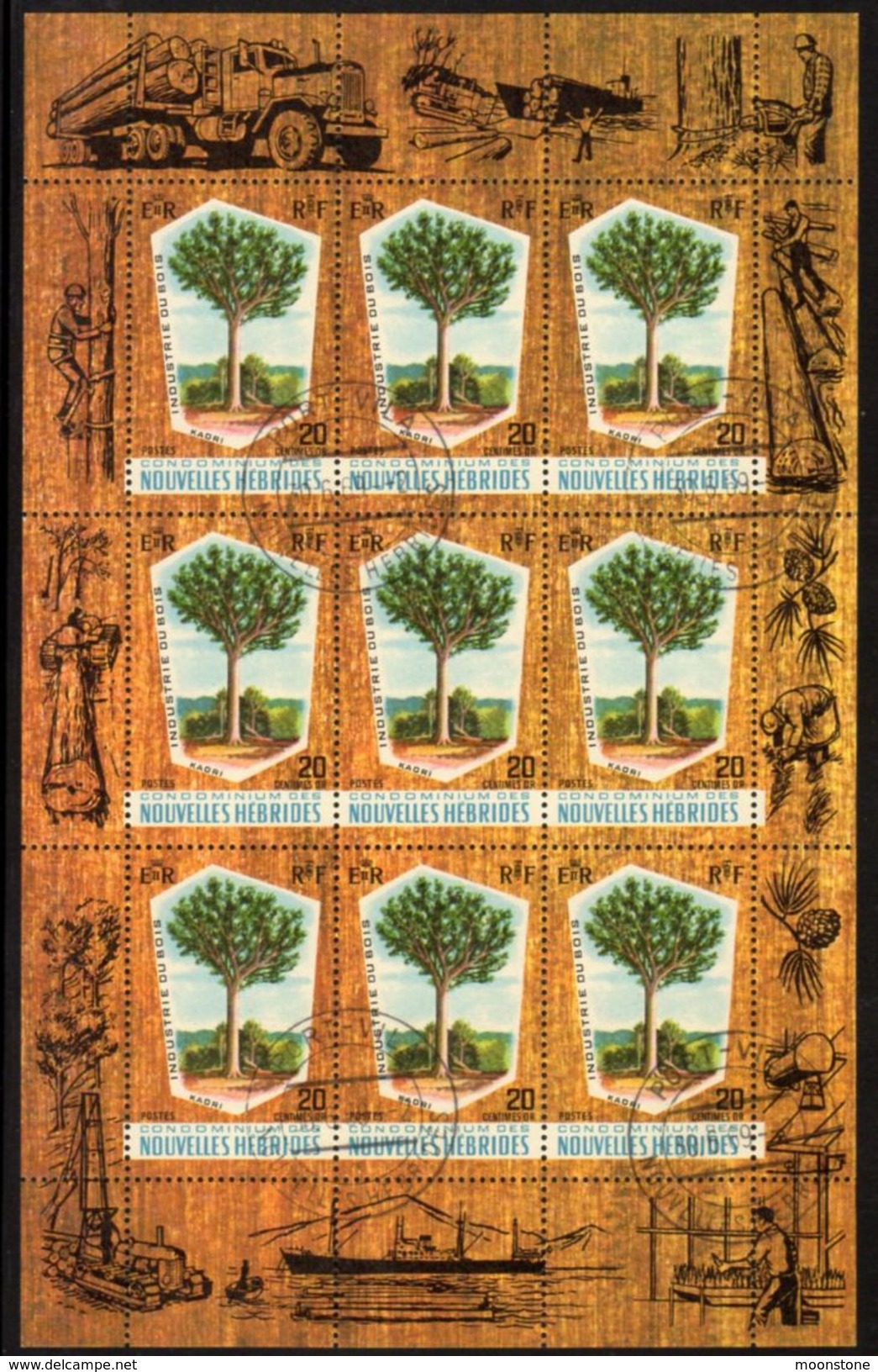 New Hebrides 1969 Timber Industry Sheetlet Of 9, Used, SG 135 - Used Stamps