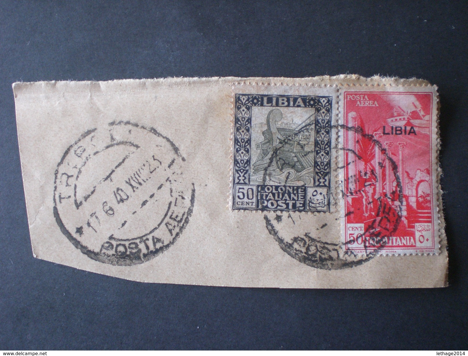 REGNO ITALIA COLONIE ليبي LIBIA 1926 SERIE PITTORICA +FRANC. POSTA AEREA CIRENAICA OBLITERATO TRIPOLI  FRAMMENTO - Libya