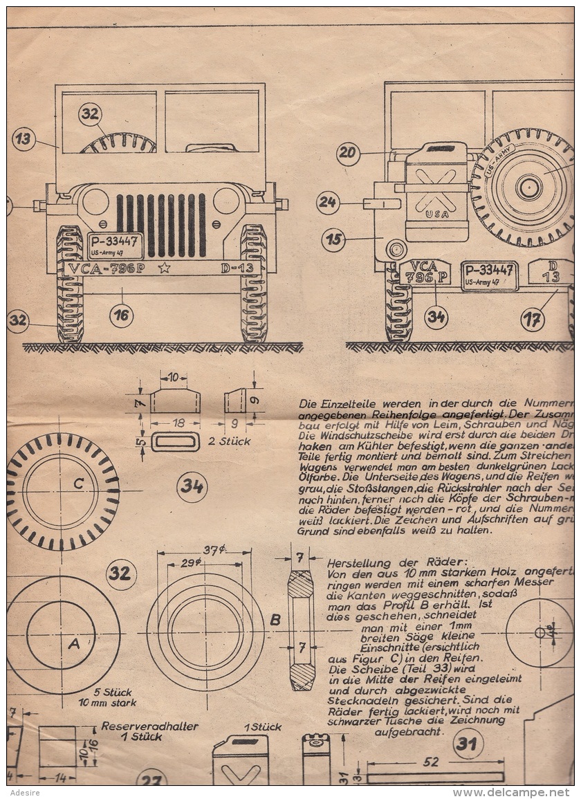 ALTER PLAN/SKIZZE EINES U.S. POLIZEI - JEEP, Plan Gefaltet, Größe 64 X 49,5 Cm - Police