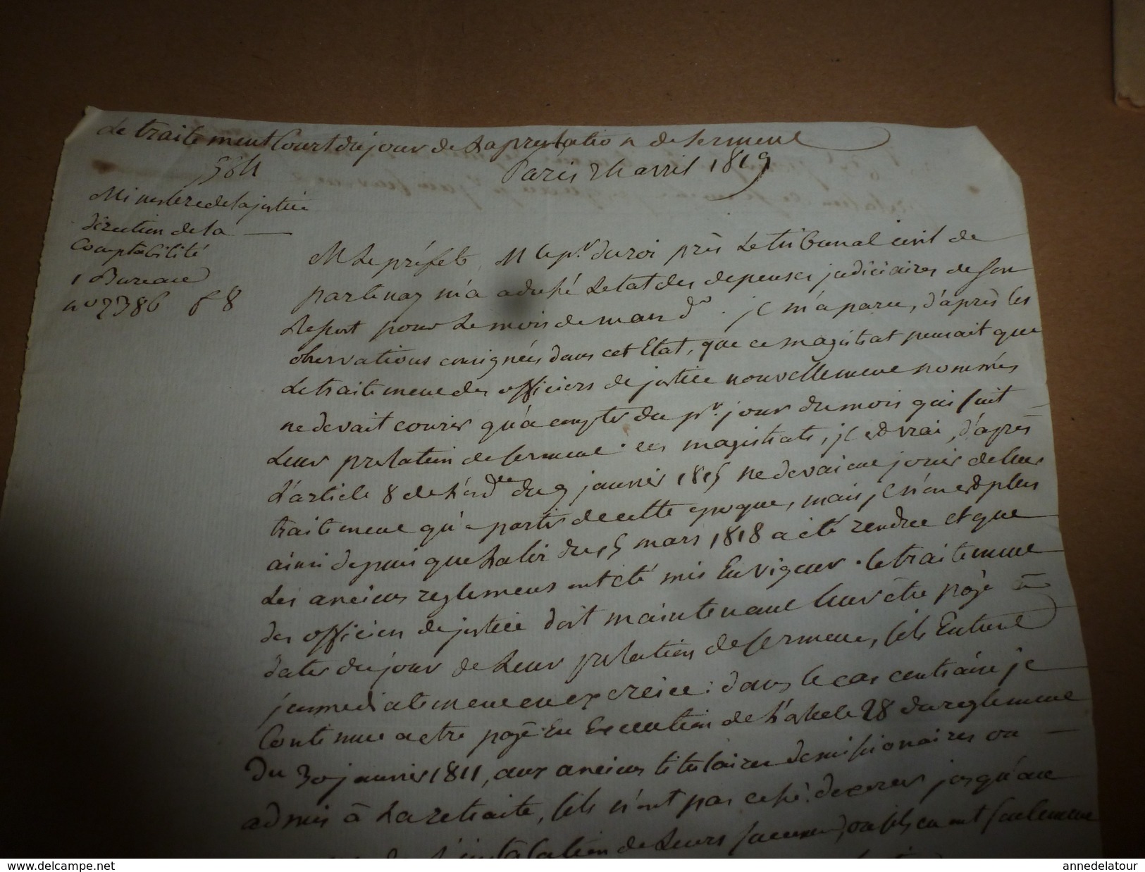 1817 Manuscrit Du Ministre De La Justice H. De Serre : APPLICATION Du TRAITEMENT à Partir De La PRESTATION DE SERMENT - Collections