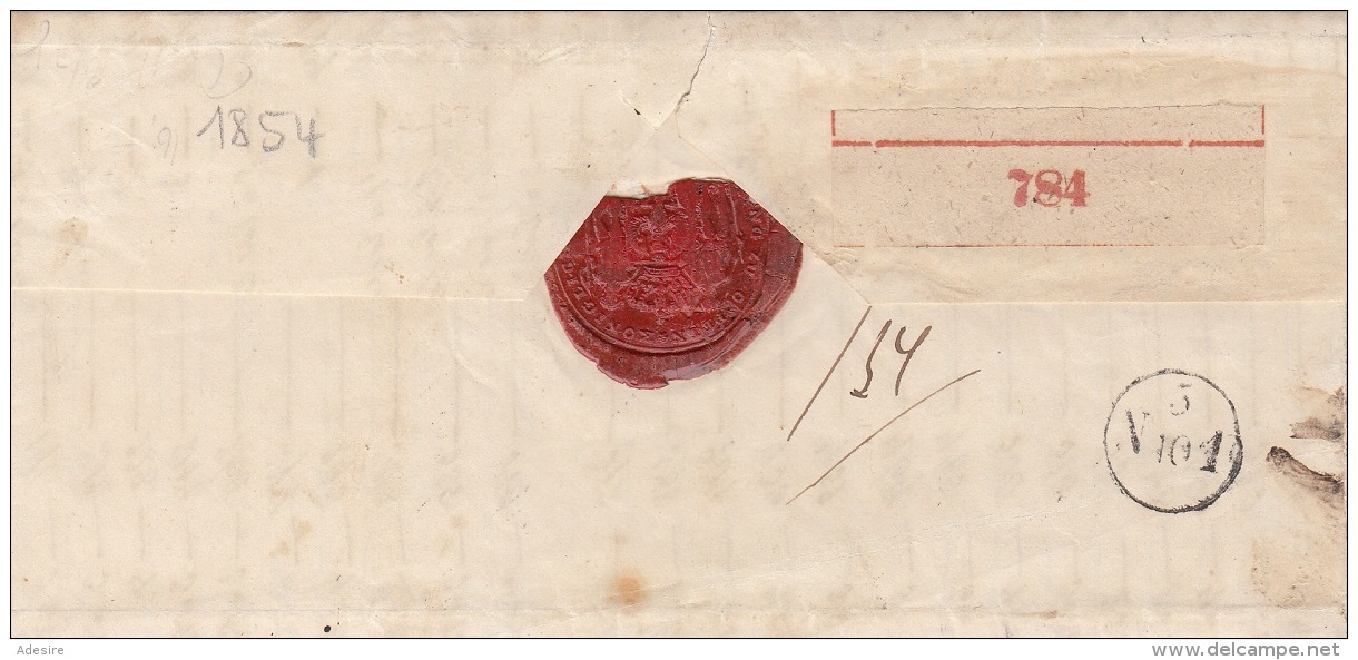 Vorphila Brief Mit Siegel 1854, Eingeschrieben Nr.784, Stempel V. Oppeln (Polen) + Cosel (Schlesien) - ...-1860 Préphilatélie