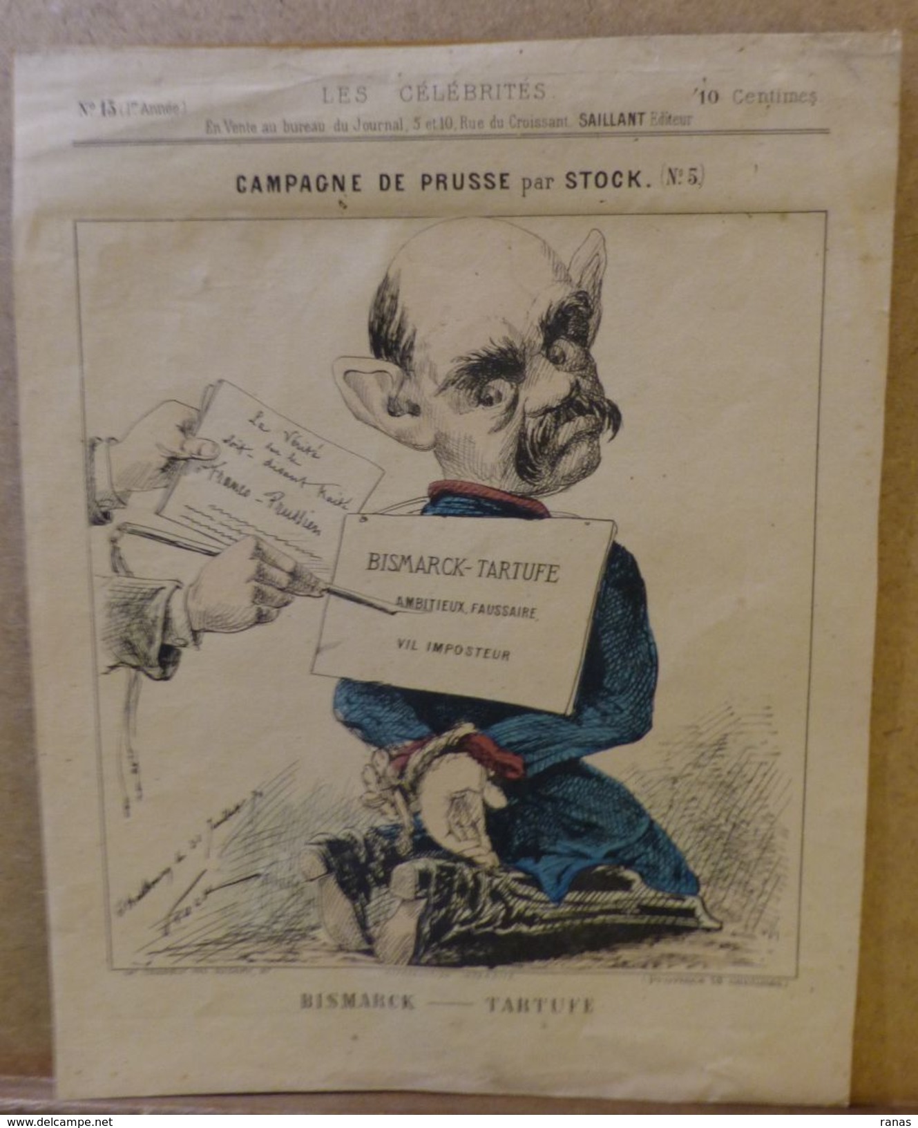 Estampe Gravure Satirique Caricature D'époque 1870 Bismarck Par STOCK 34 X 26,5 - Prints & Engravings
