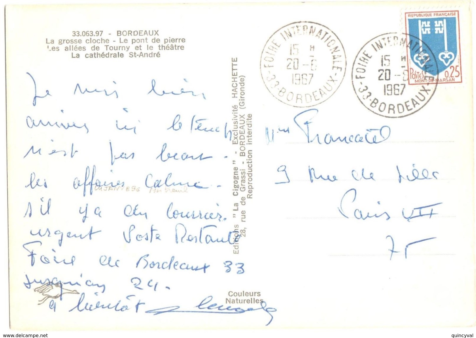 4313 FOIRE INTERNATIONALE 33 BORDEAUX 25c Mont De Marsan Yv 1469 Ob 20 6 1967 Ob Temporaire - Cartas & Documentos