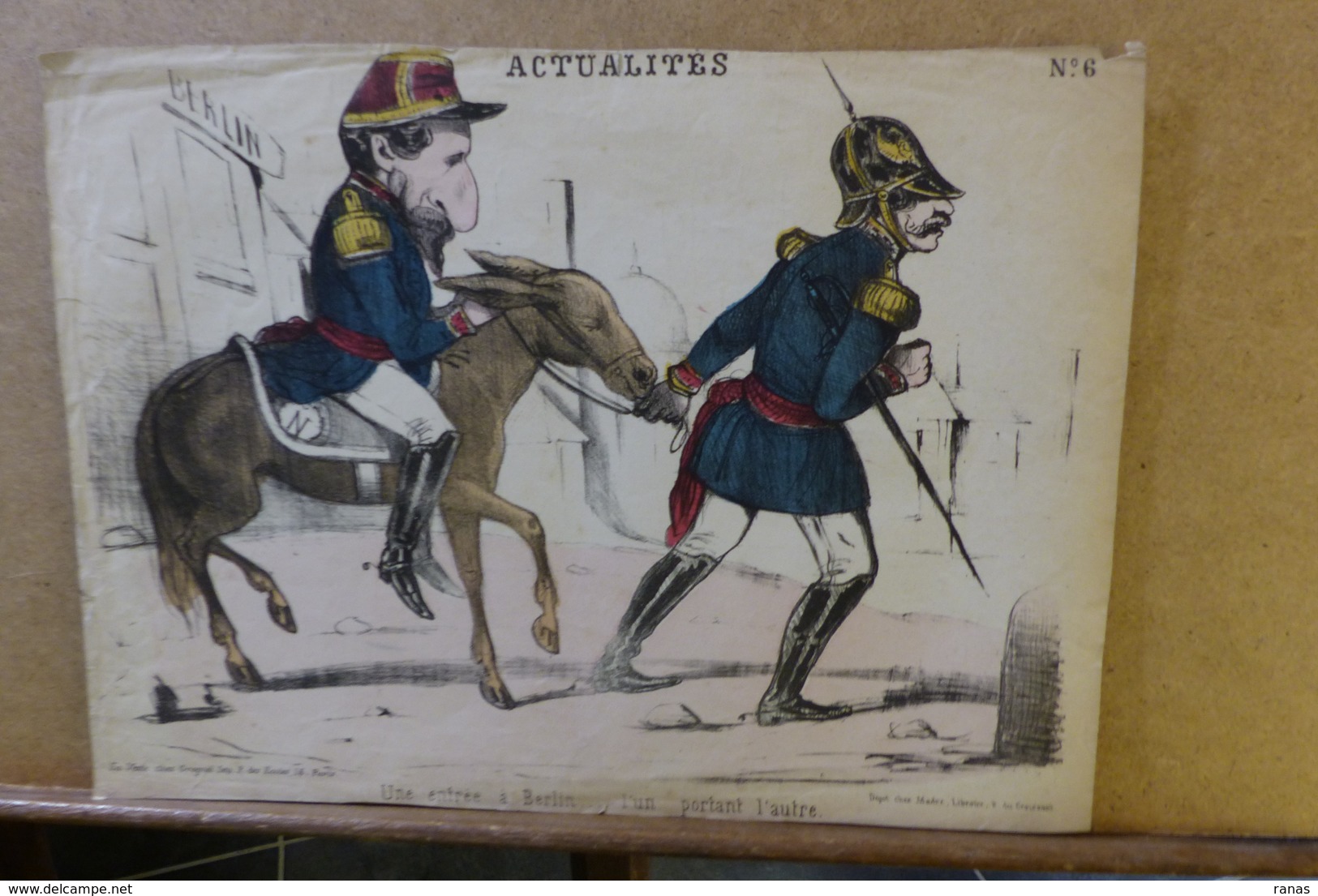 Estampe Gravure Satirique Caricature D'époque 1870 Bismarck Napoléon III 34 X 25 Ane - Stiche & Gravuren