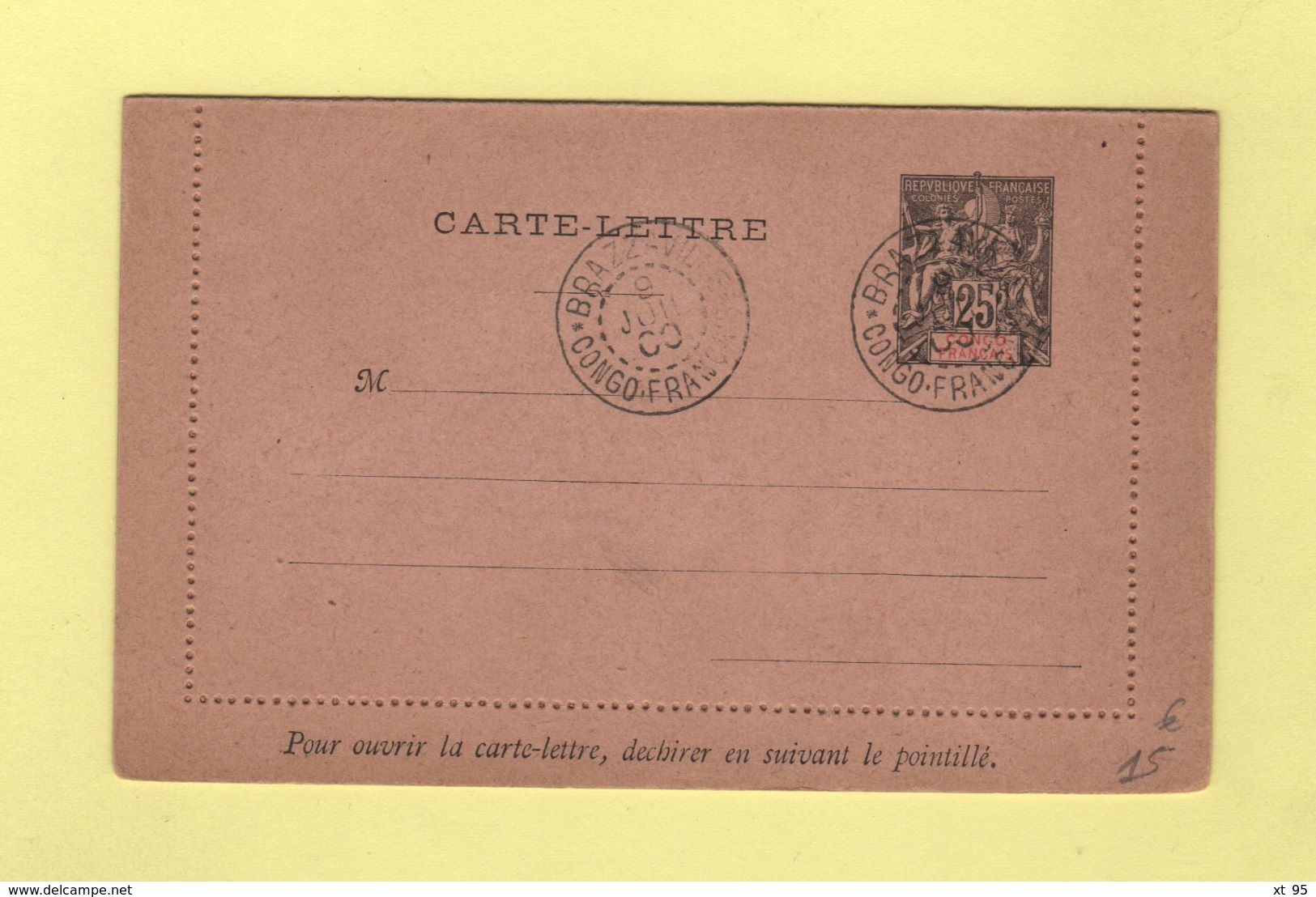 Congo - Entier Postal - Carte Lettre - Brazzaville Congo Francais - 9 Juil 1900 - Brieven En Documenten