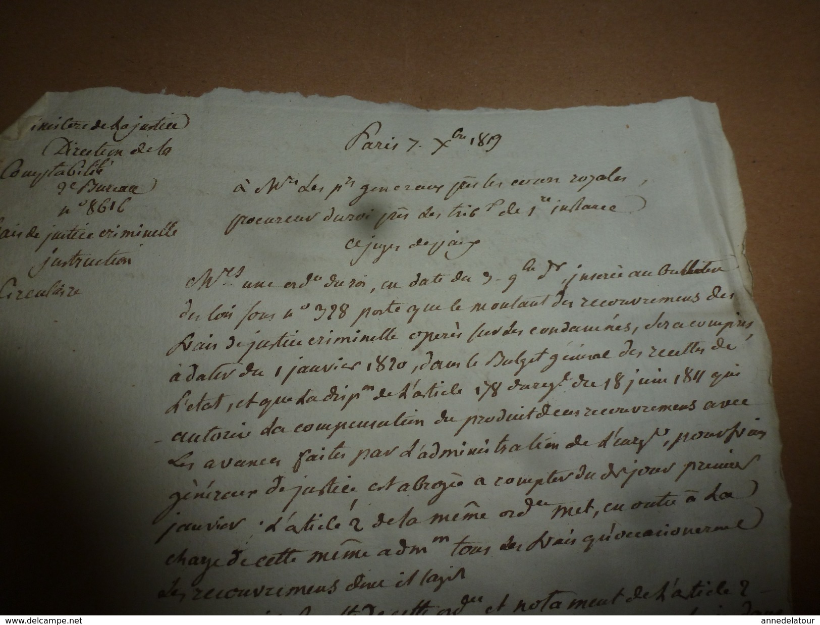 1817 Rapport Manuscrit Du Ministre De La Justice H. De Serre: FRAIS DE JUSTICE CRIMINELLE A LA CHARGE DES CONDAMNES; Etc - Collections
