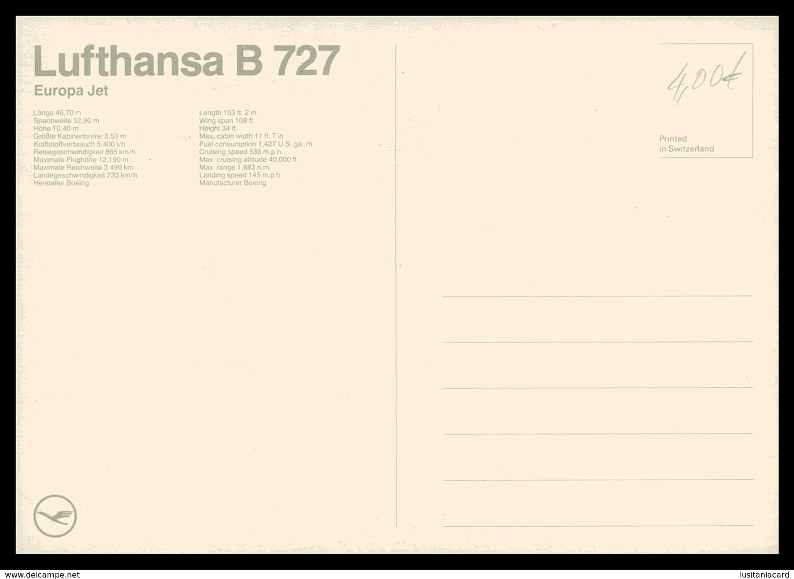 AIRPLANES - MODERN ERA -«LUFTHANSA»  B 727. Carte Postale - 1946-....: Moderne