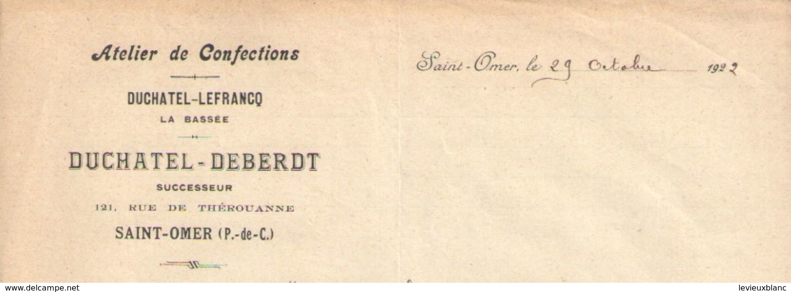 Lettre Ancienne/Ateliers De Confections/ Duchatel-Deberdt/ Rue De Therouanne/ SAINT OMER / Pas De Calais/1930  FACT259 - Textile & Vestimentaire