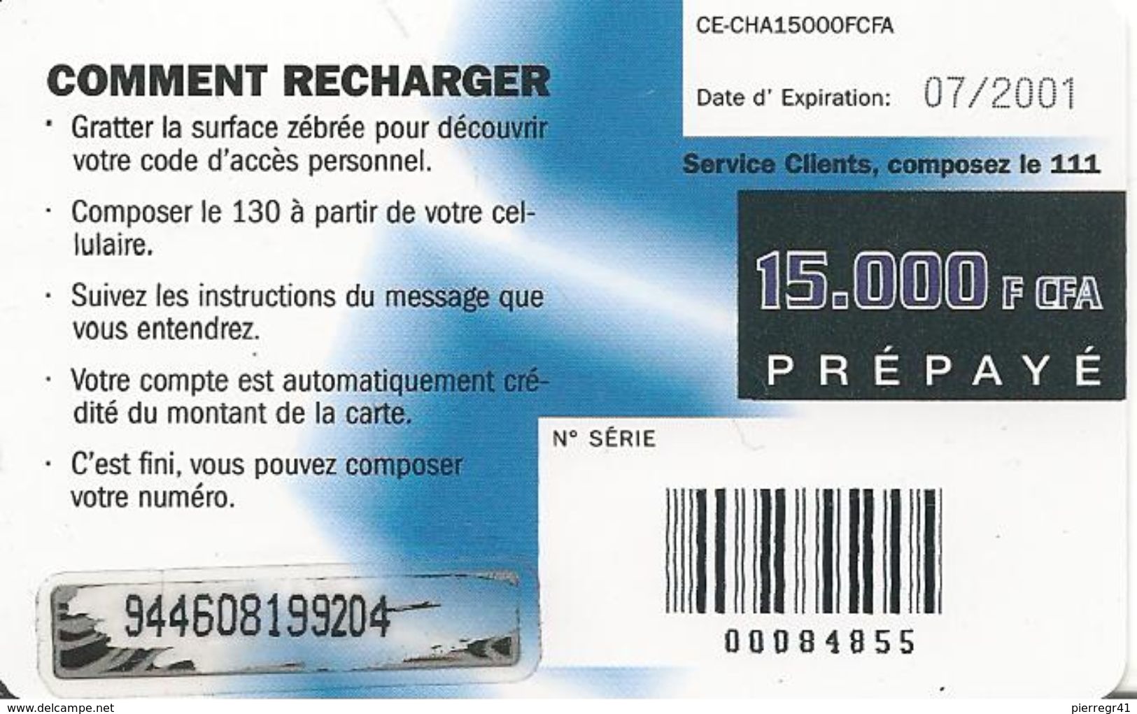 CARTE-PREPAYEE-GSM-GABON-15000F CFA-HOMME Et ELEPHANTS-07/2001-TBE - Gabon
