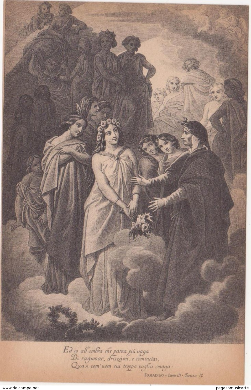 425 - DANTE ALIGHIERI DIVINA COMMEDIA PARADISO CANTO III TERZINA 12 ED BOTTONI ROMA 1900 CIRCA - Oggetti D'arte