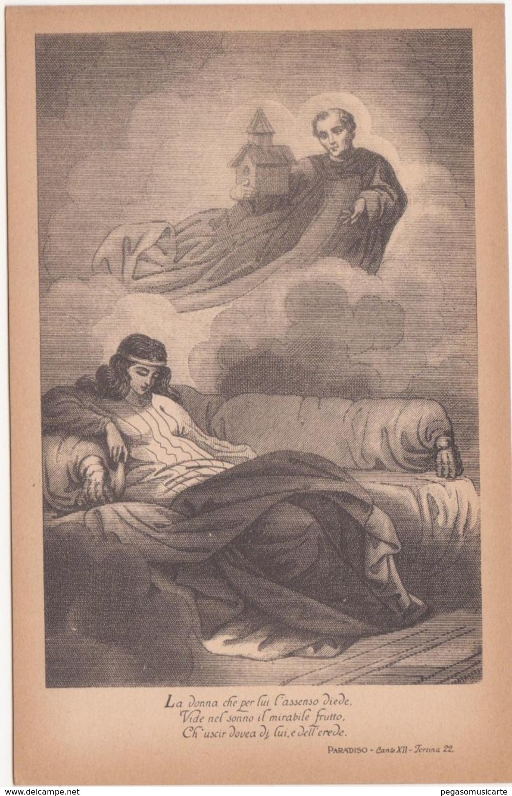 437 - DANTE ALIGHIERI DIVINA COMMEDIA PARADISO CANTO XII TERZINA 22 ED BOTTONI ROMA 1900 CIRCA - Oggetti D'arte