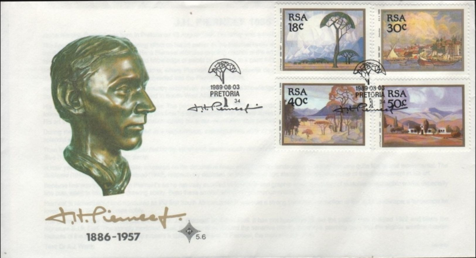 SOUTH AFRICA - FDC PAINTINGS PEERNEEF 1989 Mi #779-782 - FDC