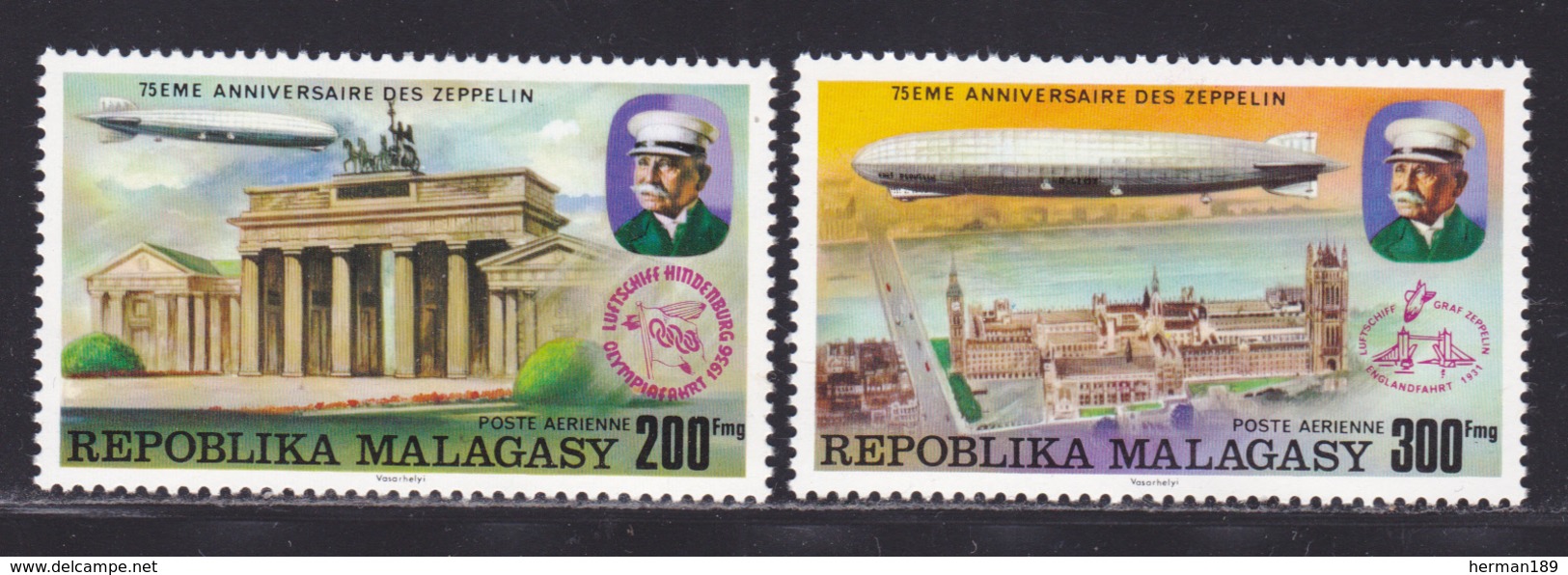 MADAGASCAR AERIENS N°  167 & 168 ** MNH Neufs Sans Charnière, TB  (D3657) 75ème Anniversaire Des Zeppelins - Madagascar (1960-...)