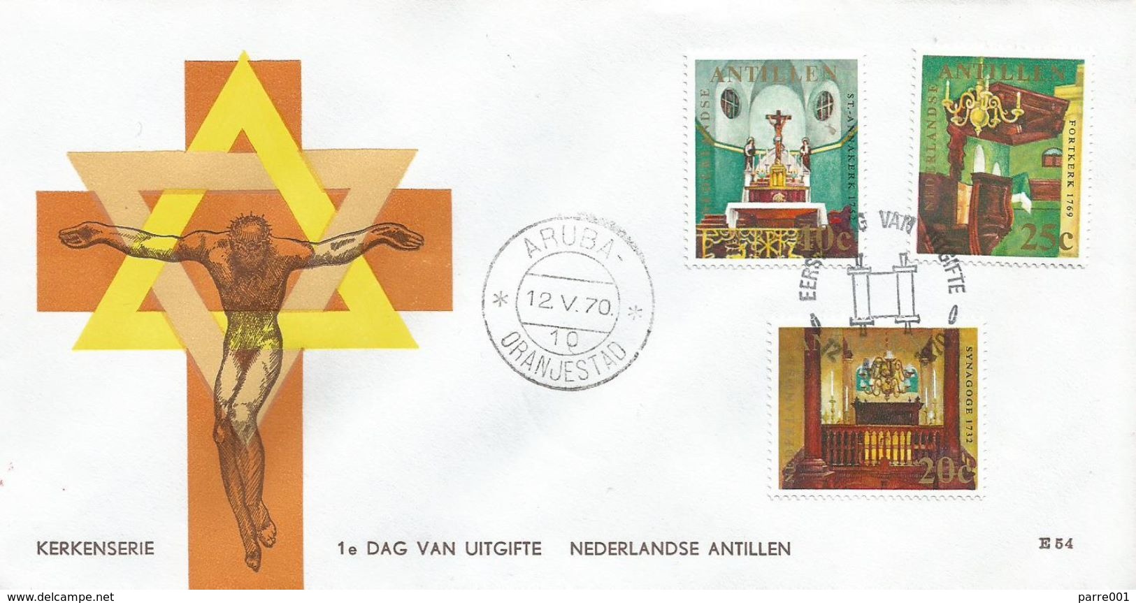 Netherlands Antilles 1970 Aruba Curaçao Interior Emanuel-Synagoge Punda Anna Church Obrabanda FDC Cover - Joodse Geloof