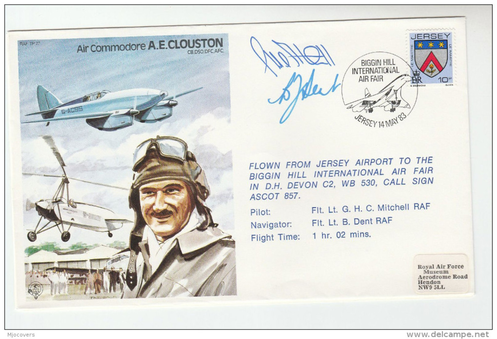 1983 BIGGIN HILL AIR FAIR  Special SIGNED FLIGHT COVER Illus  HELICOPTER Pmk Illus CONCORDE Jersey Stamps Aviation - Helicopters