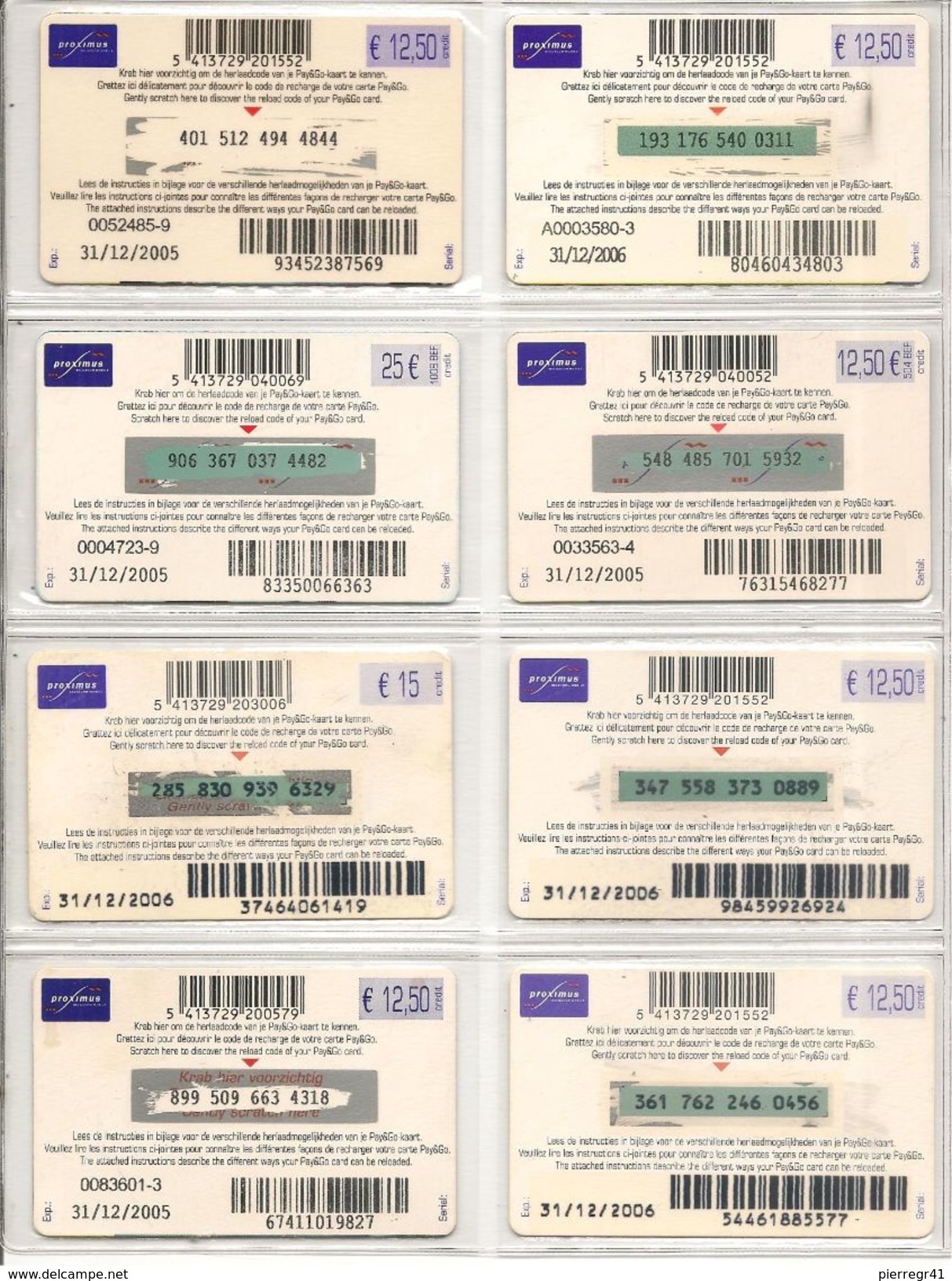 8-CARTES-PREPAYEE-BELGE-PROXIMUS-DIVERSES- TBE - Cartes GSM, Recharges & Prépayées