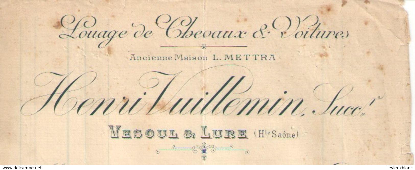 Facture  Ancienne/Louage De Chevaux & Voitures/Henri Vuillemin/VESOUL Et LURE/ Haute Saône/1896        FACT267 - Transports