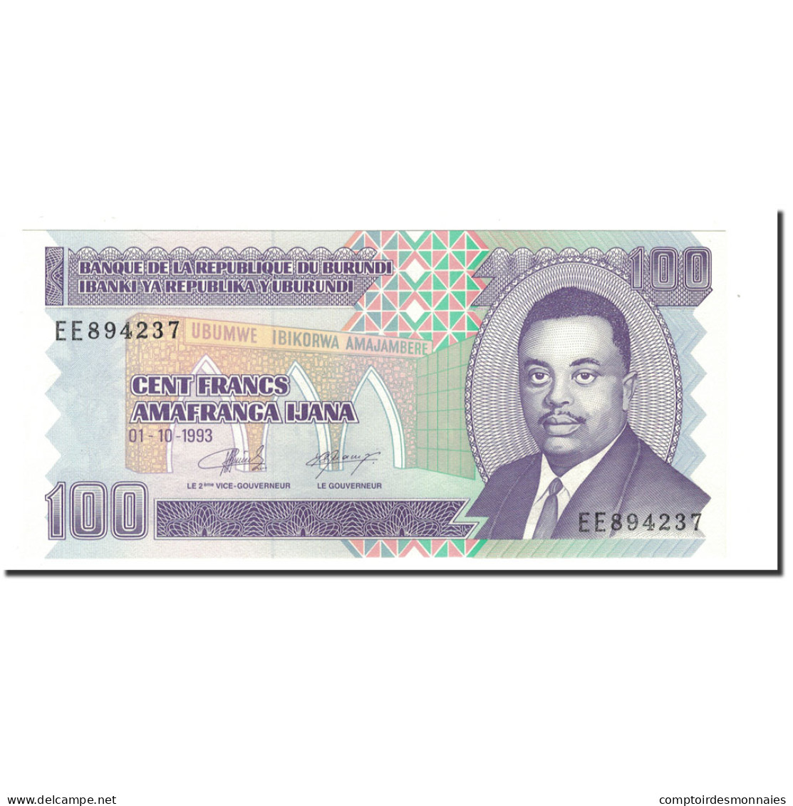 Billet, Burundi, 100 Francs, 1993, 1993-10-01, KM:37a, NEUF - Burundi