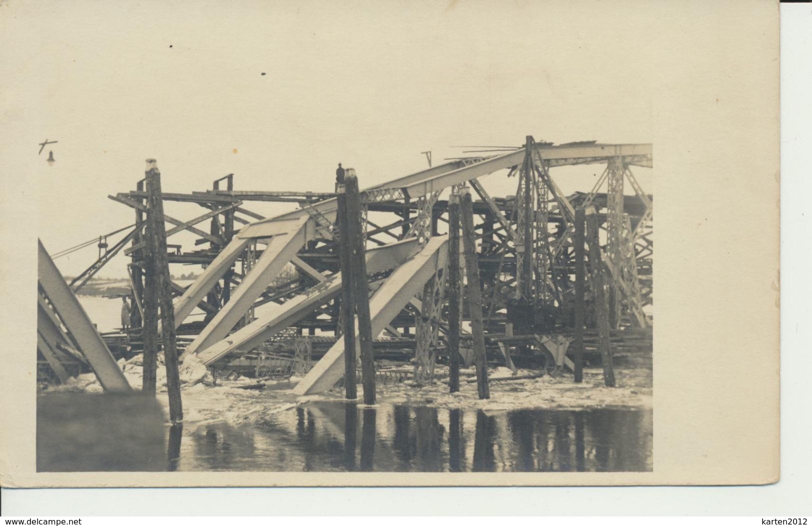 AK "zerstörte Bahnbrücke" - Guerre 1914-18