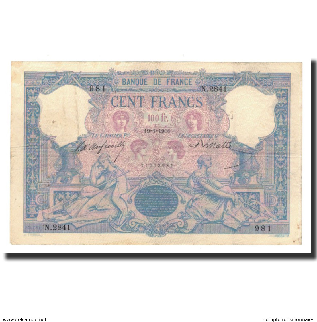 Billet, France, 100 Francs, 1900-01-19, TTB, Fayette:21.13, KM:65b - 100 F 1888-1909 ''Bleu Et Rose''