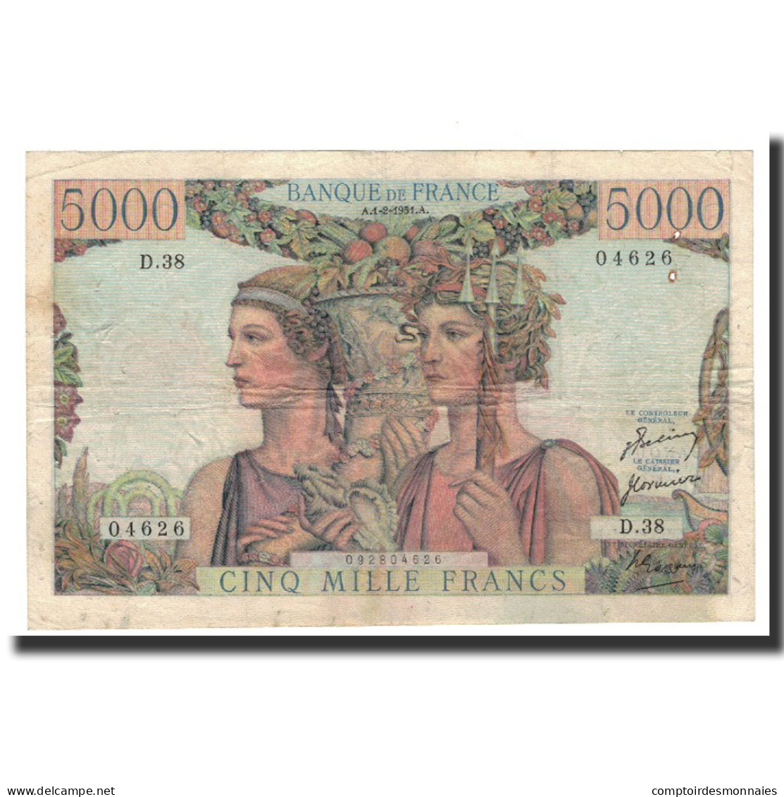 Billet, France, 5000 Francs, 1951-02-01, TTB, Fayette:48.3, KM:131c - 5 000 F 1949-1957 ''Terre Et Mer''