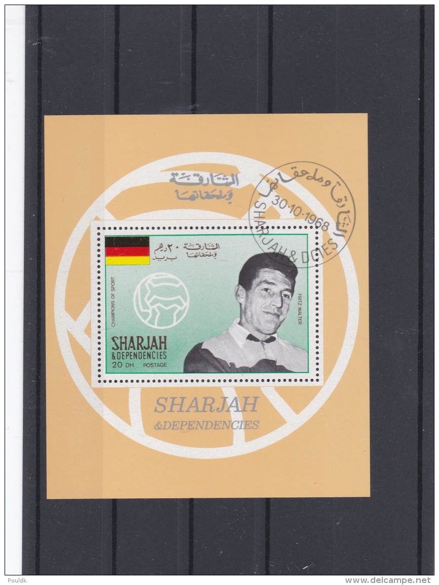 Sharjah &amp; Dependendies 1968 Champions Of Sport Football Player Souvenir Sheet Used  (H35) - Gebraucht