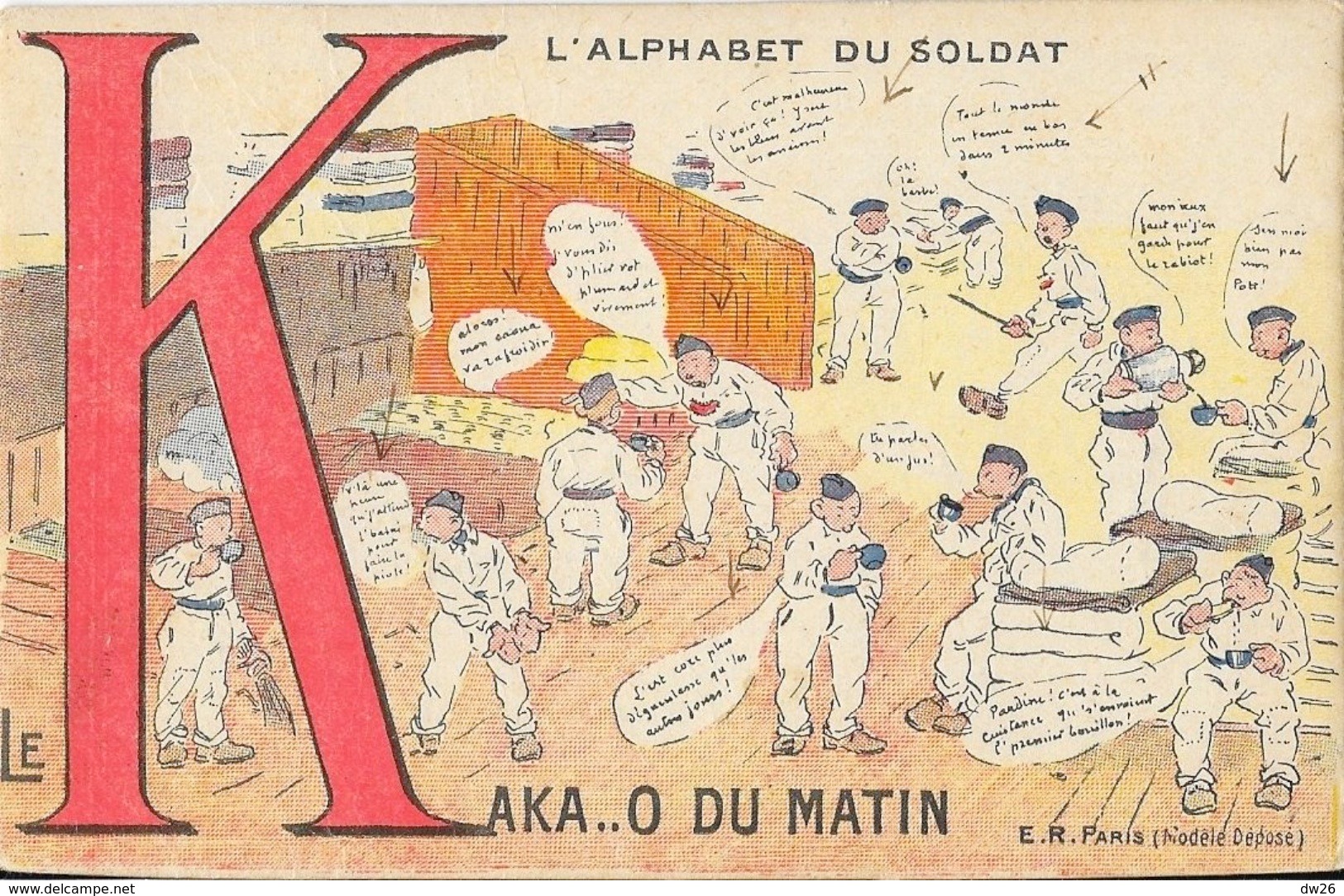 L'Alphabet Du Soldat - La Lettre K, Comme Le Kaka..O Du Matin - Carte Halte-là (E.R. Paris) - Humour