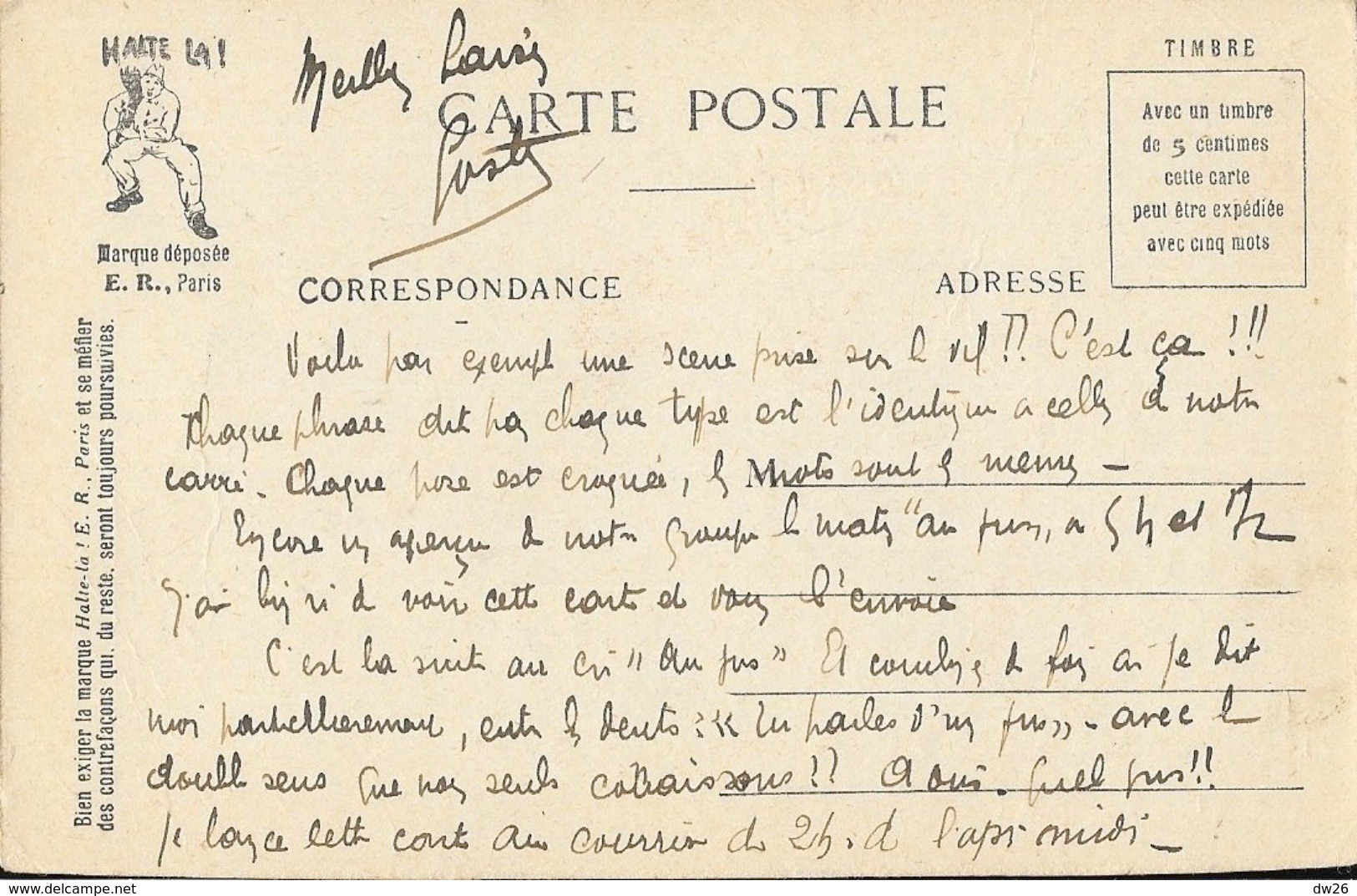 L'Alphabet Du Soldat - La Lettre K, Comme Le Kaka..O Du Matin - Carte Halte-là (E.R. Paris) - Humour